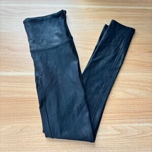 SPANX Faux Leather Leggings Black Stretch Pants High Rise Petite Size Medium